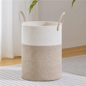 Large Laundry Hamper, Tall Woven Rope Storage Basket for Blanket, Toys